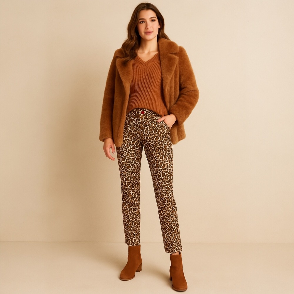 Lilly Pulitzer Women's Size 0 Brown‎ Leopard Print Stretch Ankle Pants Mob Wife